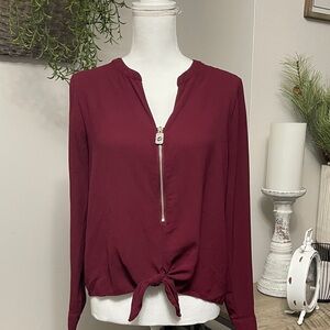 Michael Kors Burgundy Zip-Front Blouse